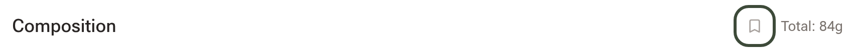The bookmark icon beside the Composition heading, which saves the current herbs as your own formula