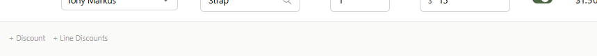 The + Line Discounts button in the invoice subtotal row, next to the + Discount button