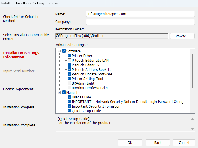Installation Settings showing software selection with default options