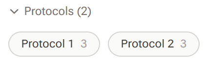 The Protocols toggle opened inside the Acupuncture section, showing two saved protocol pills with their point counts