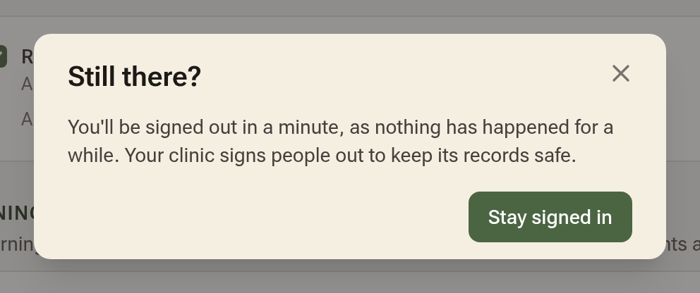 The Still there? window with its Stay signed in button