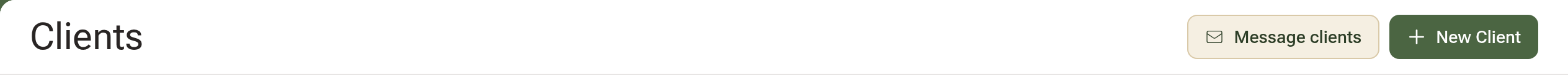 The Clients page header with the Message clients button beside New Client