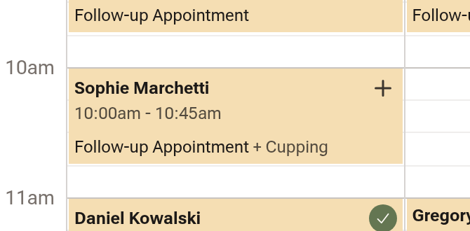 A booking on the calendar whose block reads Follow-up Appointment + Cupping, with a small plus badge