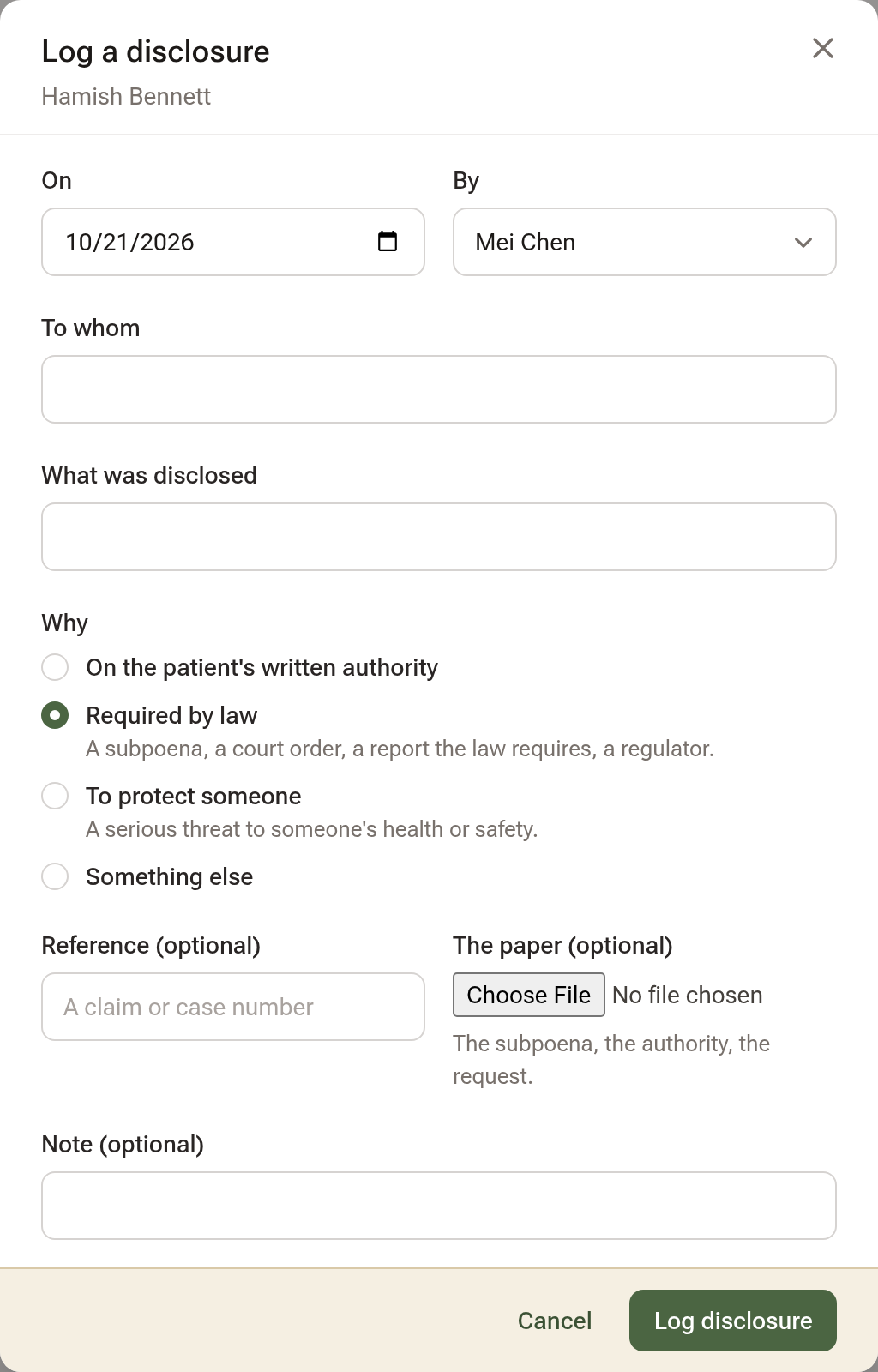 The Log a disclosure window: to whom, what, and the four reasons