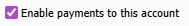 Close-up of the Enable payments to this account checkbox ticked on a Xero account edit form